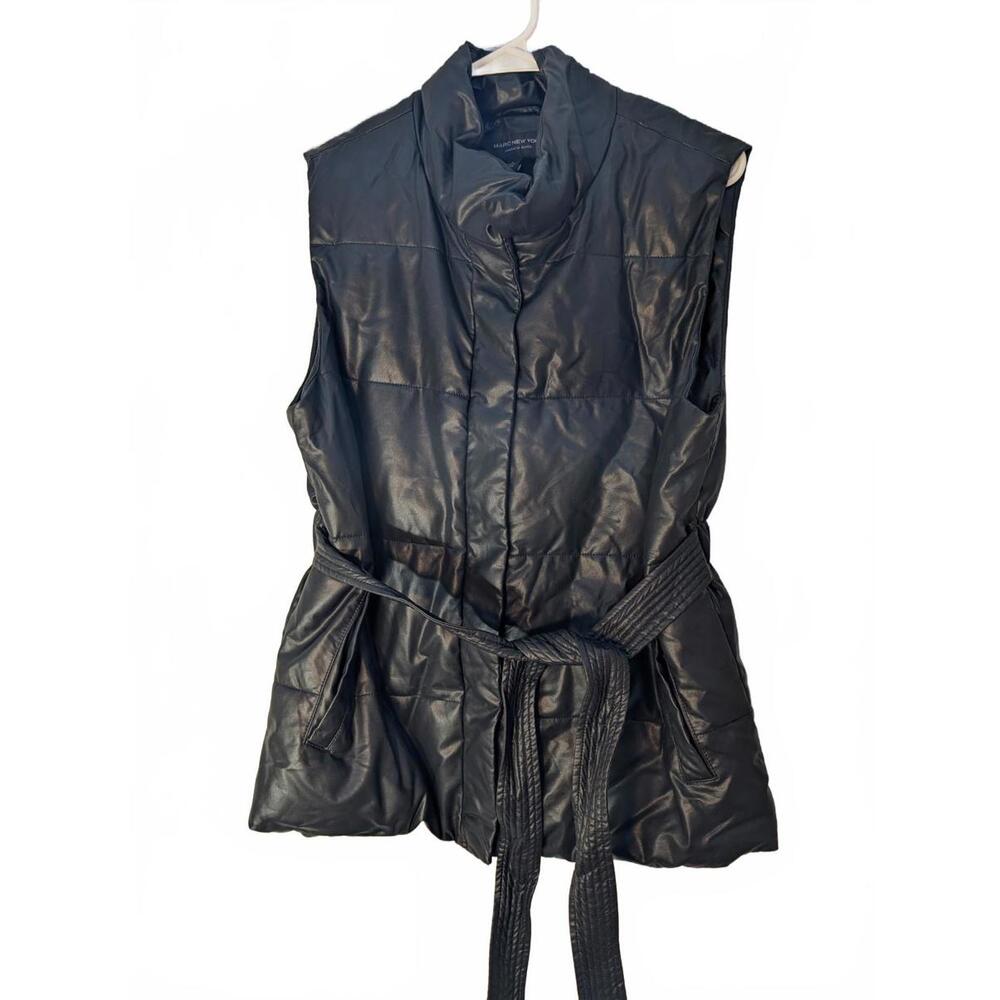 Andrew Marc New York Black Puffer Vest Jacket with Belt Size Large